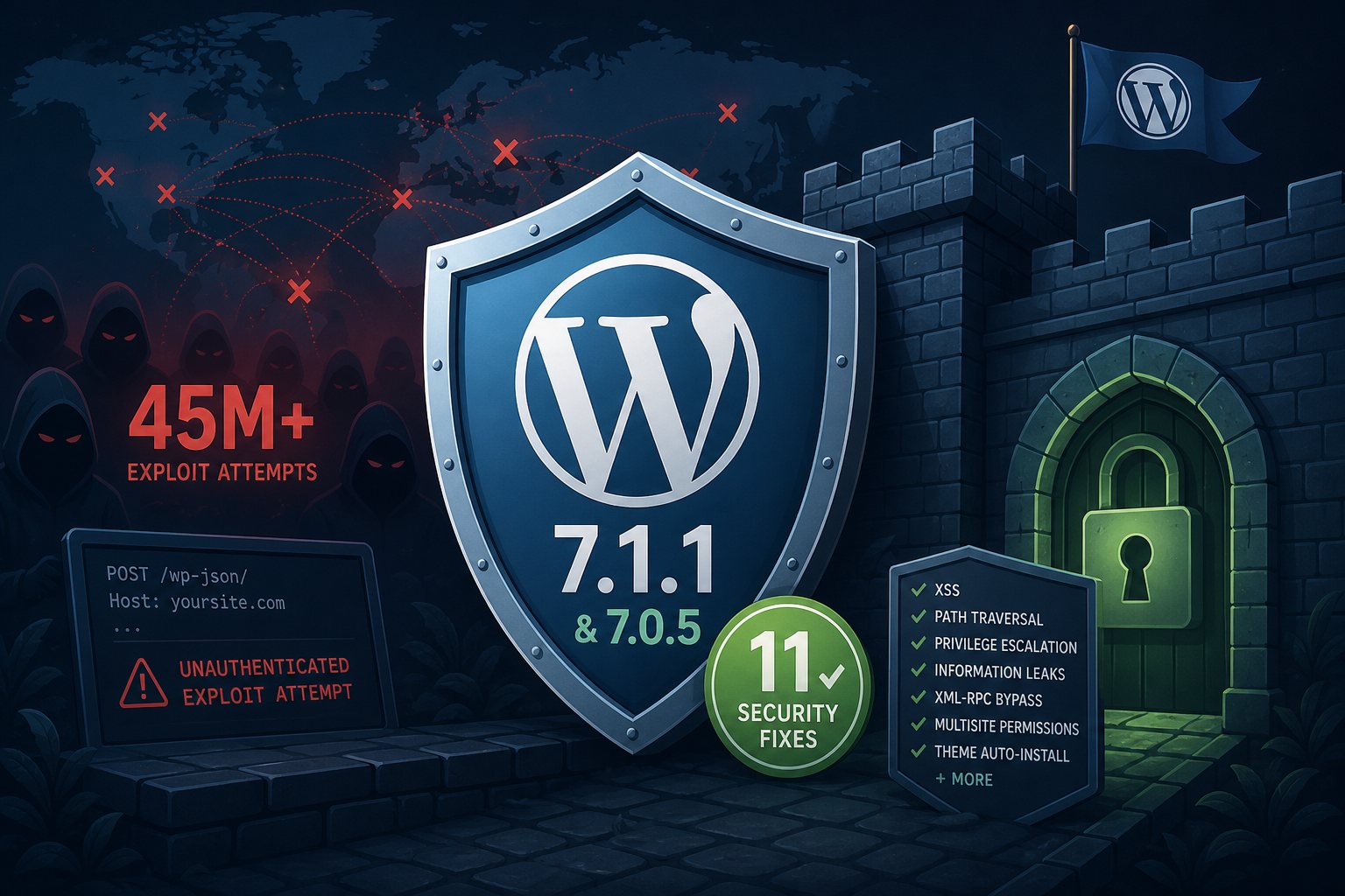 WordPress 7.1.1: 11 Security Fixes While WP2Shell Exploitation Hits 45 Million Attempts