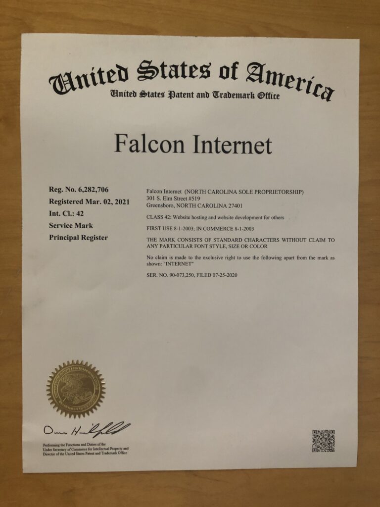 Falcon Internet Trademark #90-073,250